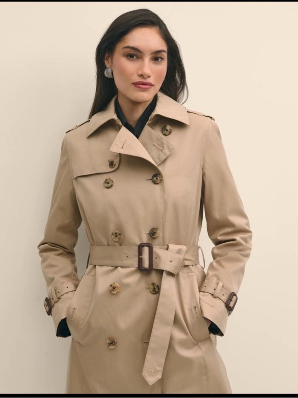 Brooks Brothers Classic Trench Coat Khaki Belted Double Breasted Size 10